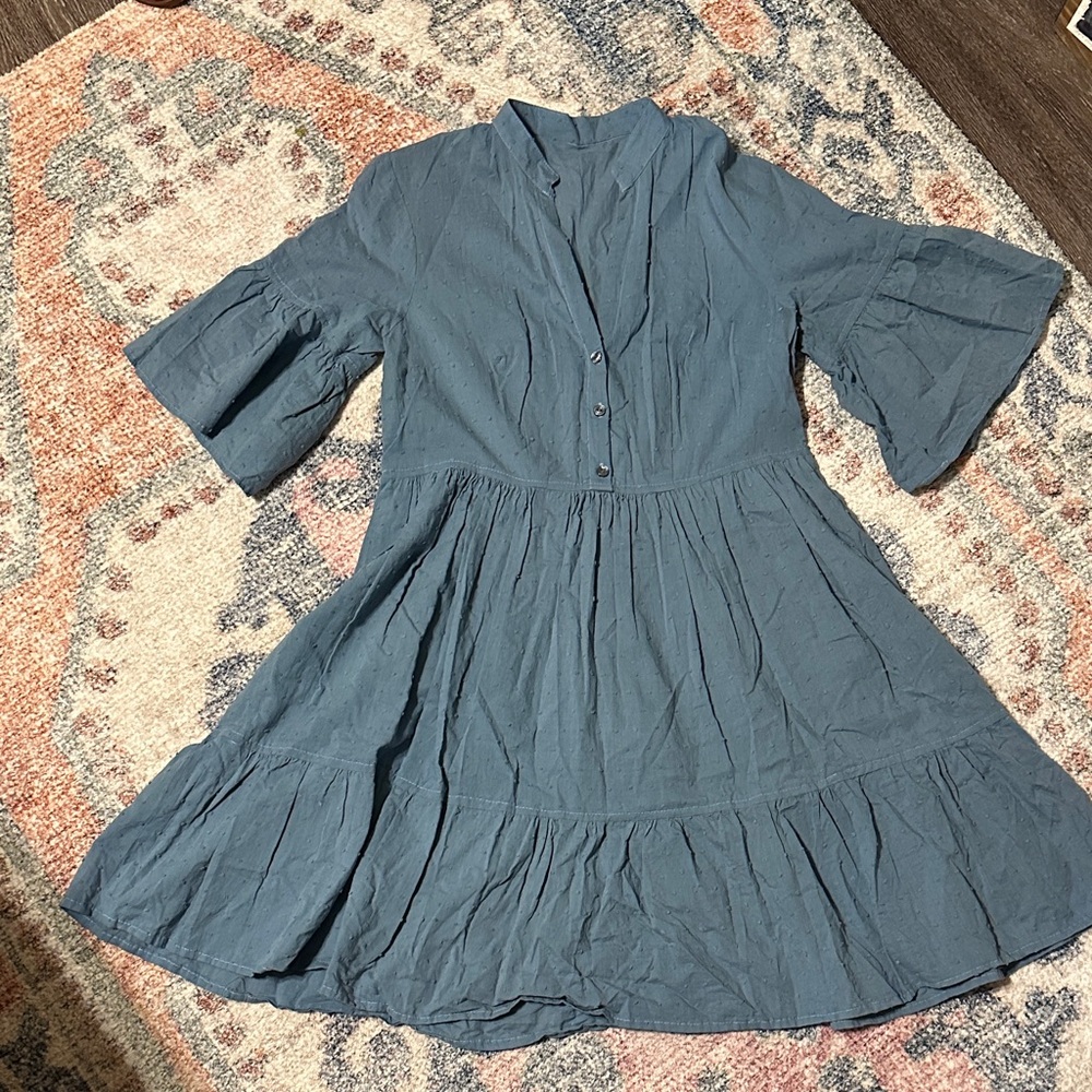 Blue Swiss Dot Tiered Shirtdress Handmade